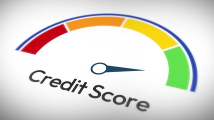 Excellent credit score being shown on the colorful meter 4k animation with needle - Powered by Adobe