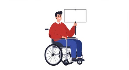 Inclusive Communication: An individual in a wheelchair, extending a blank sign, invites the viewer to engage with the potential for communication and expression.