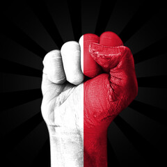 Indonesia independence day concept with flag painted on the fist.