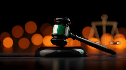 Wooden gravel with Nigeria green white green customized flag on color bokeh blur background 