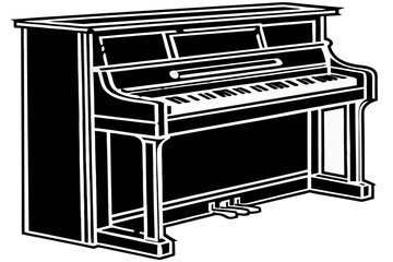 Illustration of an upright piano with keys and pedals in black and white style drawing design created with generated ai