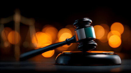 Wooden gravel with Nigeria green white green customized flag on color bokeh blur background 