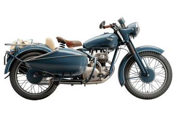 Classic sidecar motorcycle, dark teal blue, vintage style