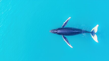 Humpback whale in the ocean in north Iceland from above