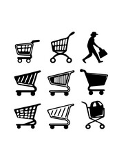 Shopping Cart and Shopper Silhouettes Set