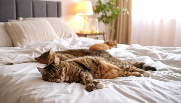 Cats sleeping on a bed (1)