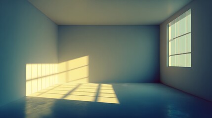 Obraz premium Empty room with sunlight casting shadows.
