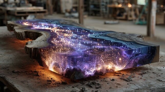 soft violet nebula glow with futuristic circuit etching pattern