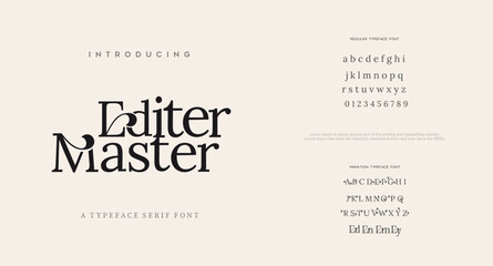 Editor Master typography beauty fashion elegant minimalist serif italic fonts decorative wedding vintage retro logos. Minimal luxury font alphabet logo. Vector illustration
