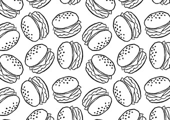 seamless burger pattern - hand-drawn fast food doodle style