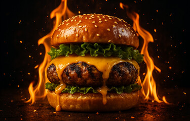 hamburger on black background