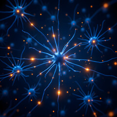 Netzwerk von Nervenzellen mit leuchtenden Impulsen