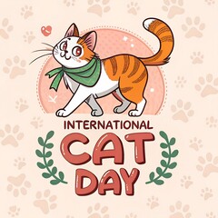 international cat day illustration, cute cat day poster, world cat day art, happy international cat day design, adorable kitty day graphic