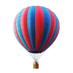 Red and blue striped hot air balloon against black background.  Detailed 3D render