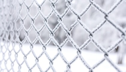 Chain link fence covered in frost