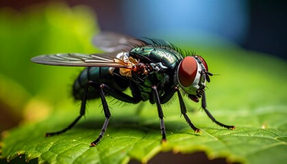 Naklejka premium Close-up of a fly on a leaf