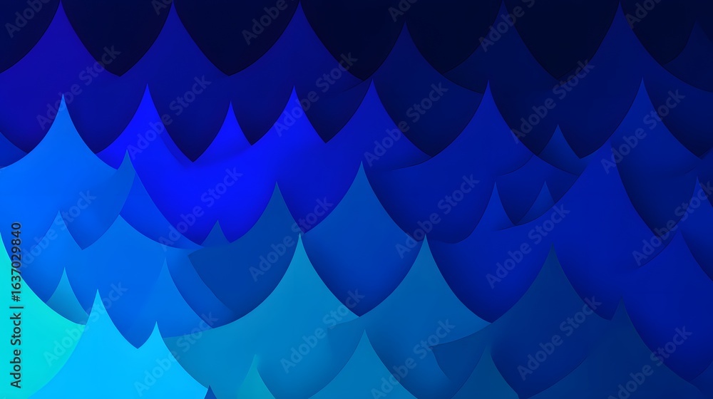 Poster abstract design with layered triangular shapes in shades of blue.