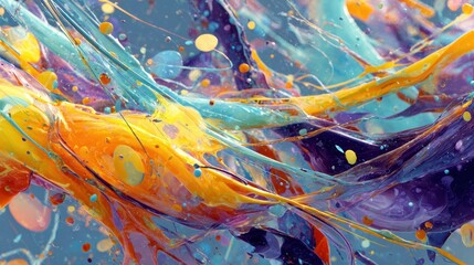 Abstract Digital Art Depicting Fluid Movement and Vibrant Colors in a Chaotic Composition
