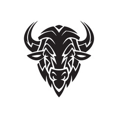 Bold Buffalo Head Silhouette Vector - Bison Illustration for Logo Design, Tattoo Art, Tribal Emblem, Wildlife Graphic, and Decorative Artwork