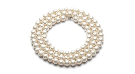 Obraz premium An elegant, classic long pearl necklace, gracefully coiled and isolated on a white background.
