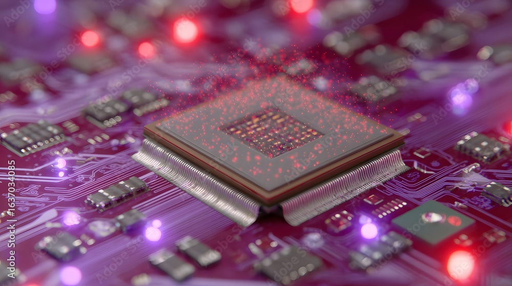 Fototapete close-up view of a computer processor on a circuit board.