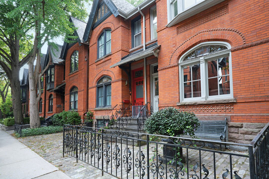 Well preserved 19th century brick houses with gables in downtown Toronto