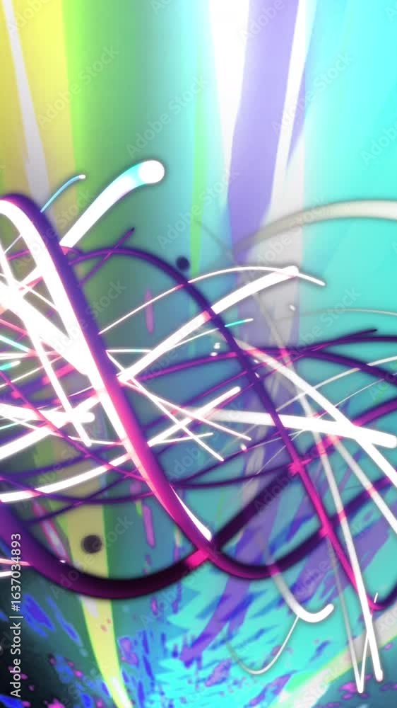 Poster animation of spinning spiral moving in seamless loop over light trails