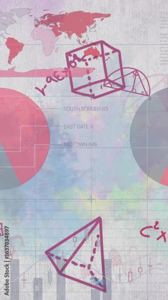 Poster mathematical equations and diagrams against statistical data processing