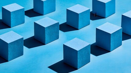 Obraz premium Geometric arrangement of light blue cubes on a light blue background.