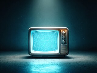 old TV glowing in dark room, CRT screen glow, grainy texture