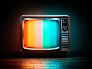 old TV glowing in dark room, CRT screen glow, grainy texture