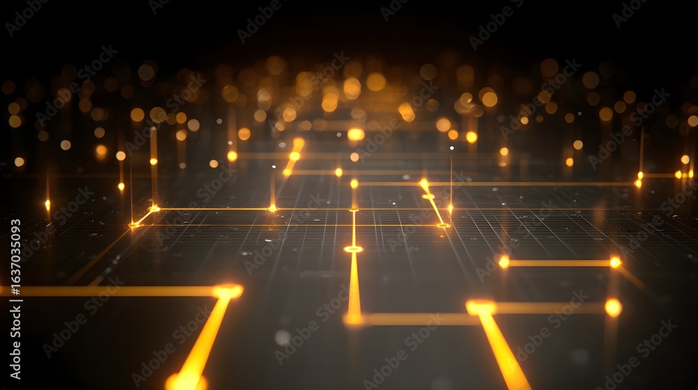 Poster abstract network of glowing lines on a dark surface.