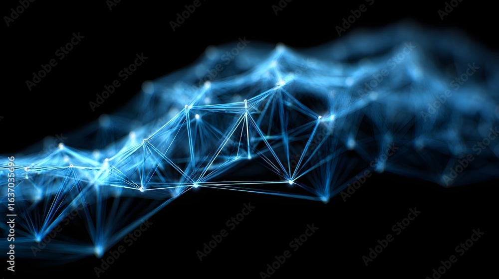 Poster abstract network design with light blue lines and points.
