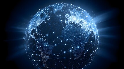 Obraz premium Global network connection displayed on a detailed planet model.