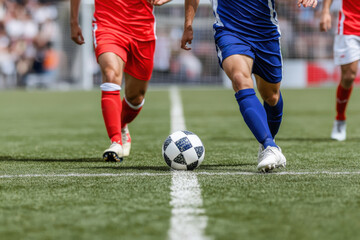 Fototapeta premium Soccer players competing for the ball during a match