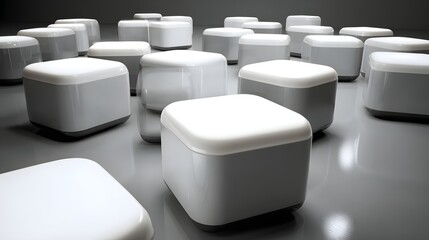 Obraz premium Array of gray and white cubes on a dark surface.