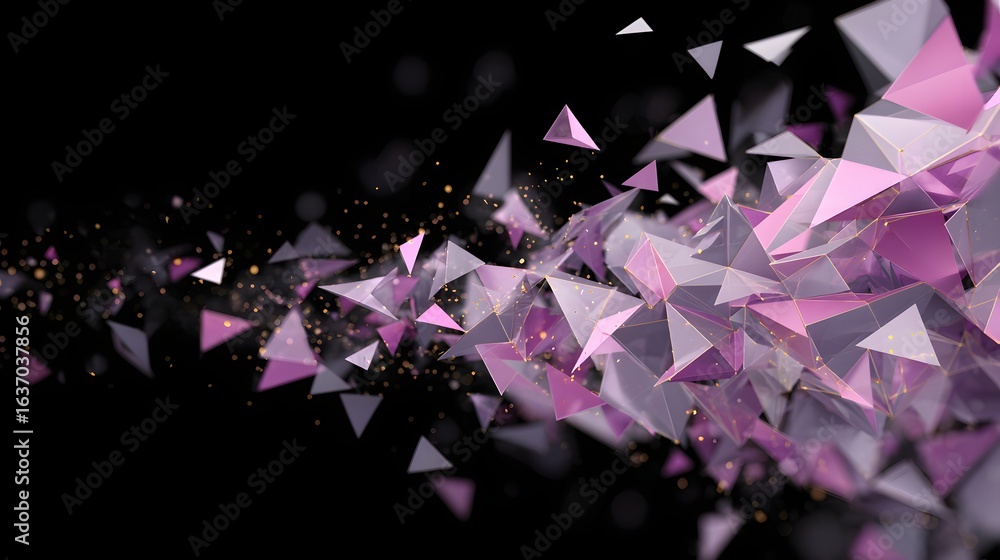 Poster abstract digital art design of many translucent triangles.