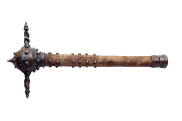 Medieval warhammer,  wooden handle, metal head with spikes