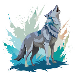 Fototapeta premium vector illustration of wolf, howling, watercolor
