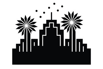 Naklejka premium fireworks above skyline vector icon