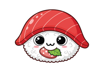 Vector illustration of cute cartoon sushi nigiri with salmon isolated on white background
