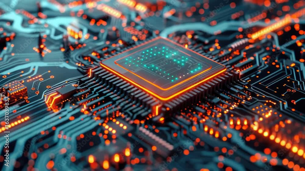 Aufkleber a close-up view of a computer's internal circuit board, featuring various electronic components and 