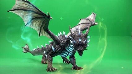 CGI Black And Gray Dragon Standing Against Green Screen Perfect for Fantasy Scenes and Creative Project Compositing with Chroma Key Visual Effects for Mythical and Adventure Digital Art Design - Powered by Adobe