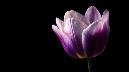 Close-up of a single, vibrant purple and white tulip.