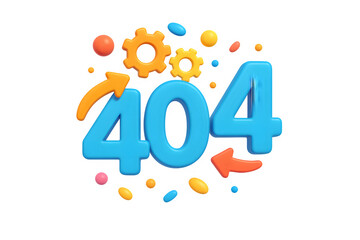Playful 3D '404' render in blue with pastel colored decorative floating shapes