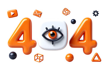 3D Glossy Orange 404 Error Page Design with Floating Icons