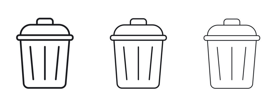 Trash icon logo black pictogram set. Graphic simple vector icon