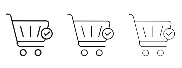 Shopping cart check icon logo black pictogram set. Graphic simple vector icon © ramsey