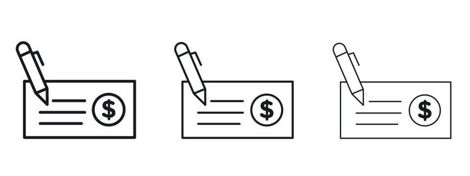 Money check icon logo black pictogram set. Graphic simple vector icon