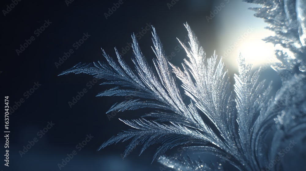 Poster delicate frost patterns on a windowpane.